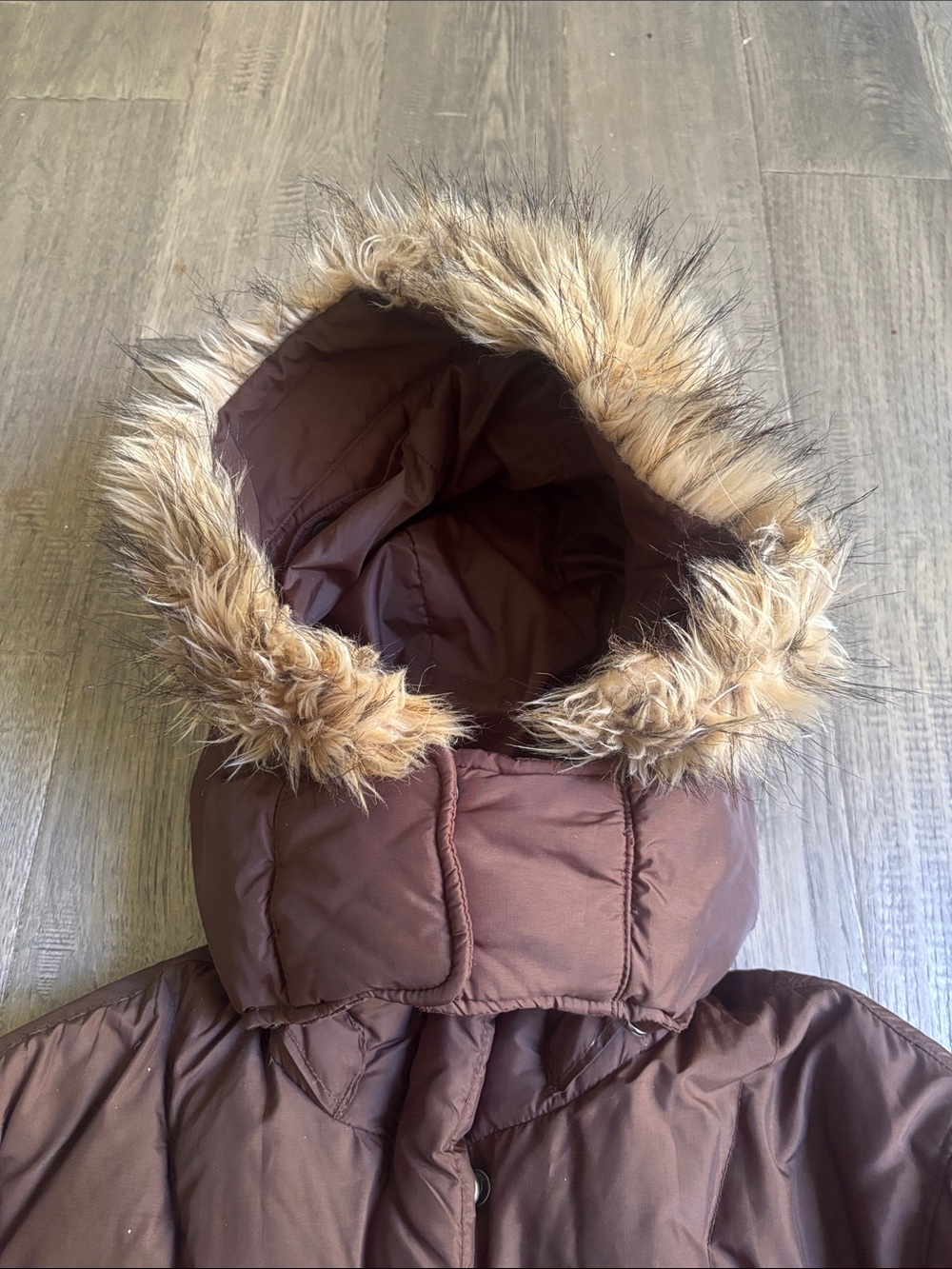 Columbia | Long Quilted Down Feathers Brown Puffer Coat Faux Fur Hood Small - Picture 4 of 10